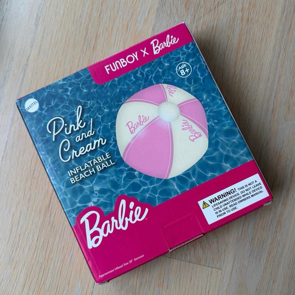 FUNBOY x Barbie Pink & Cream Inflatable Beach Ball 20” NEW In Box